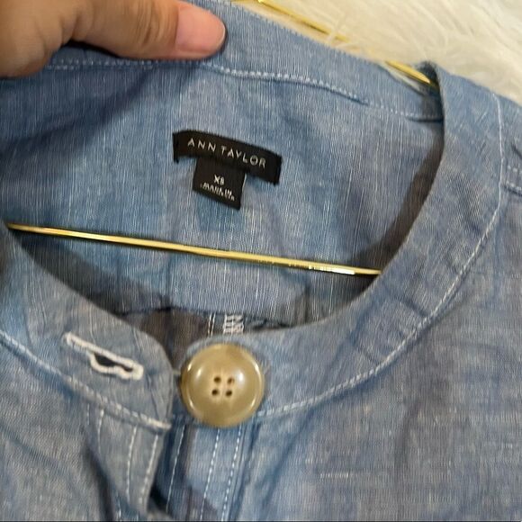 ann Taylor tie front chambray button down blouse - Picture 3 of 5